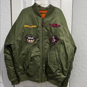 Walt Disney World Vintage Olive Green Bomber Jacket with Patches